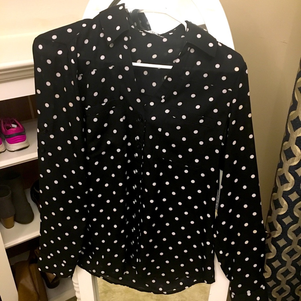 Polka dot black and white button up blouse